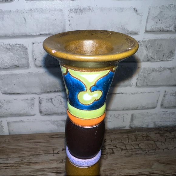 Vintage Gouda Holland Pottery Candlestick 11.5” Folk Art Signed - Picture 4 of 11